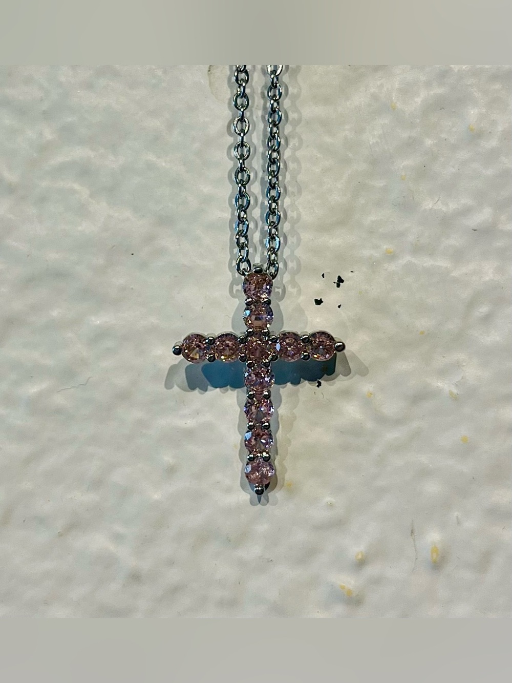 Stainless Steel Pink Crystal Cross Pendant Necklace